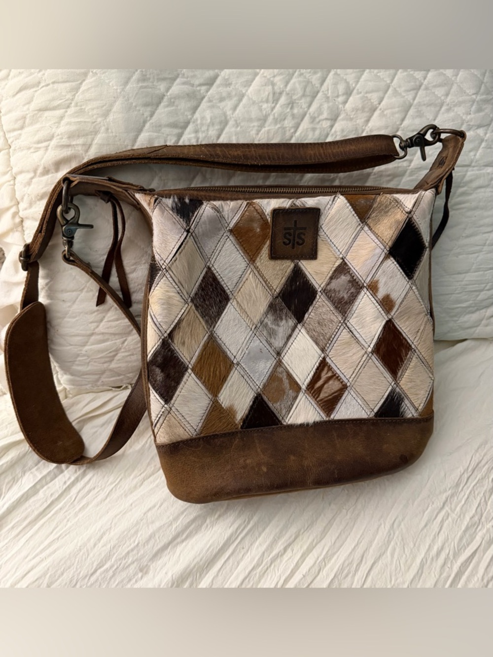 STS Ranchwear Multi-Tone Patchwork Cowhide Crossbody concealed weapon bag
